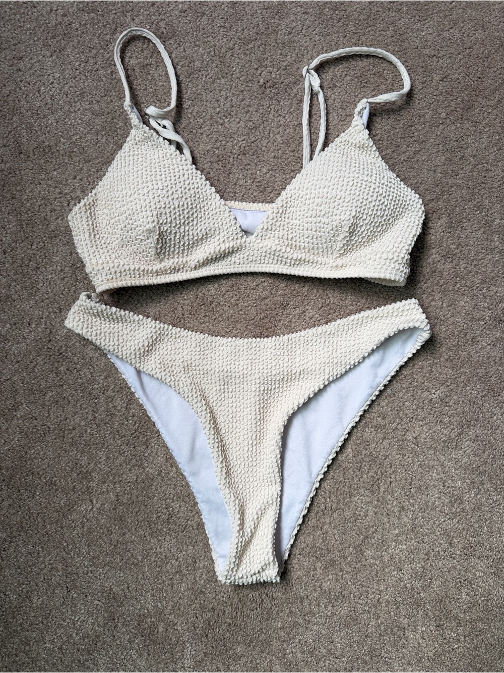 Source Unknown Cream Textured Bikini Set